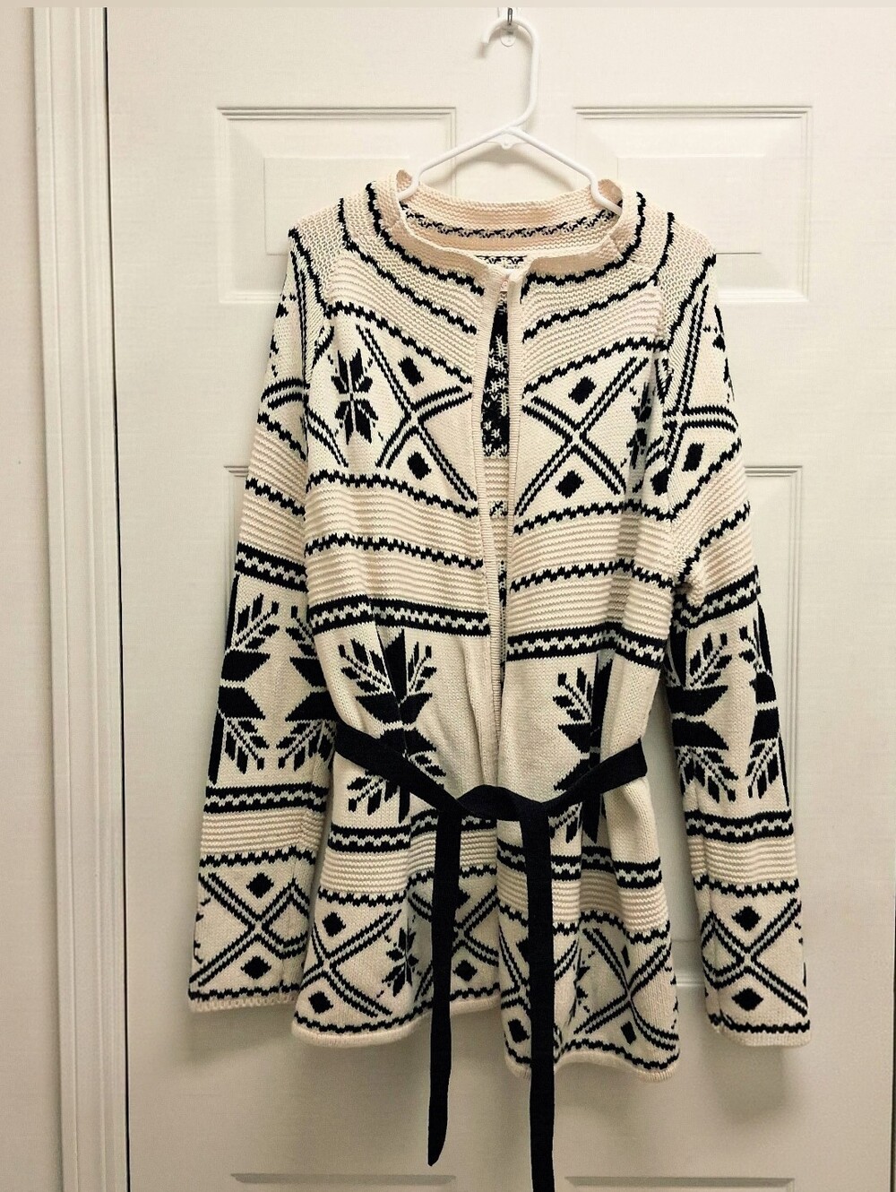 Love Hanna Andersson Merino Wool Blend Cardigan Chunky Knit Fair Isle Belt Large